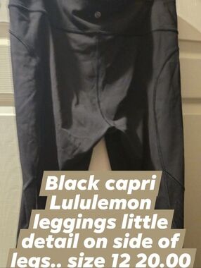 lululemon athletica  Black Capri Leggings..Detail On Side Of Leg Near The Bottom
